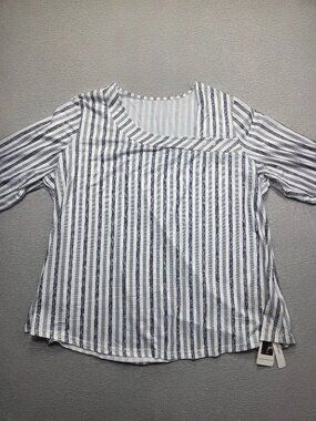 LOMON Women’s 3XL Striped Knit Top Gray White  Casual Career Office NWT